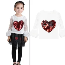 ; рубашка для маленьких девочек; детская одежда; одежда для детей; кружевная рубашка с блестками и сердечками для девочек; От 3 до 8 лет sylvia 556069541599