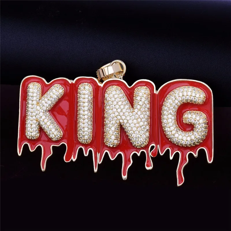 

Custom Name Zircon Bubble Drip Letter Pendant Necklace Red Oil Crushing Chain Necklaces & Pendant Men's Hip Hop Jewelry Gift