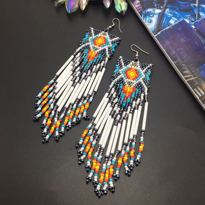 MANILAI Bohemian Handmade Beaded Long Tassel Earrings For Women Fashion Jewelry Multicolor Beads Statement Earrings Ethnic Drop