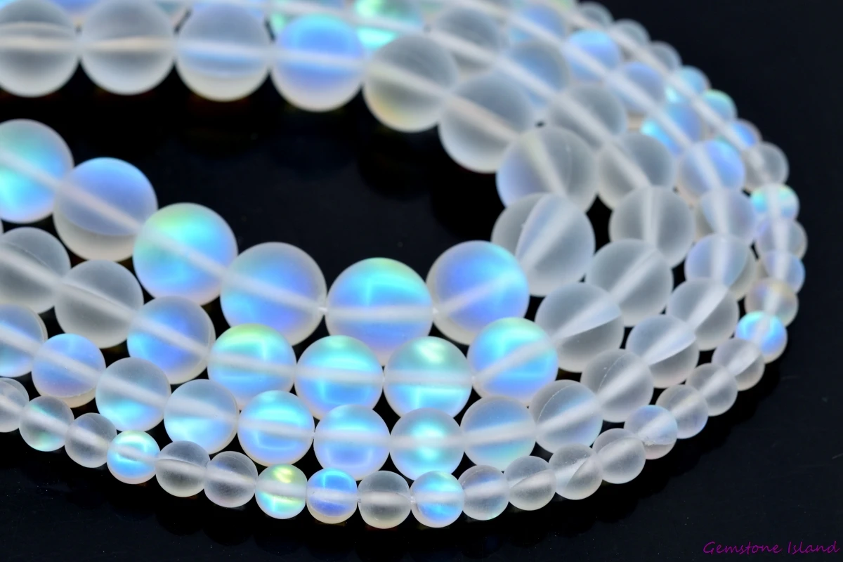 

GemIsland Wholesale Matte White Mystic Aura Crystal Loose Beads Round Shape 10/12 mm