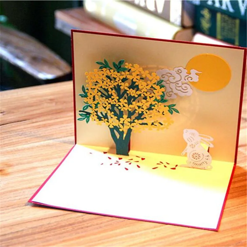 new 5pcs 3d pop up paper laser cut greeting card tree and
