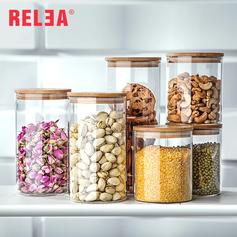 RELEA glass candy jar borosilicate high clear glass cookie jar home