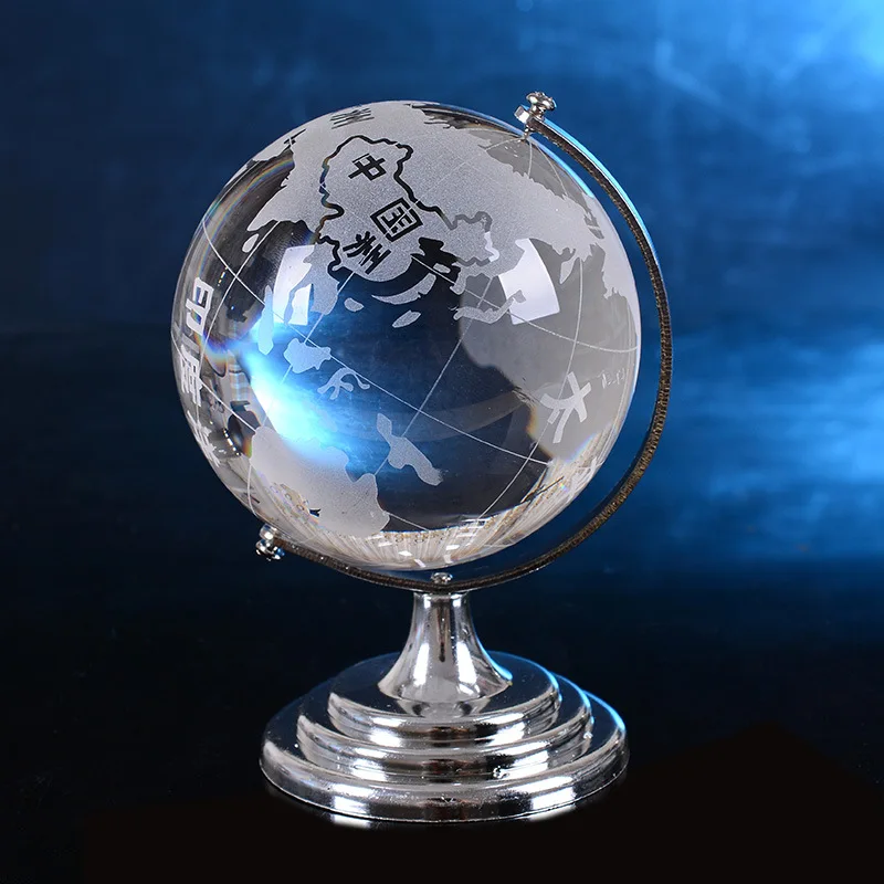 2017 Clear World Globe Model Glass Ball Figurine Table Stand Ornaments