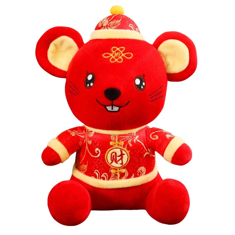 Год плюшевая крыса год игрушка-талисман плюшевая красная мышь в Танг костюм мягкие игрушки китайский год вечерние украшения подарок - Цвет: Красный