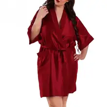 Женская пижама темно-синего цвета, однотонная женская пижама цвета красного вина размера плюс, черный халат, кардиган, атласный модный халат, ночная рубашка