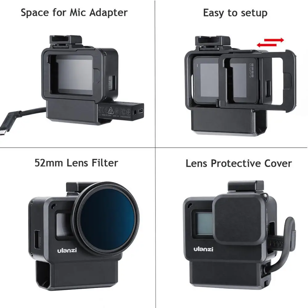 Чехол ULANZI V2 Pro для GoPro Vlogging корпус рамка с микрофоном кронштейн холодной обуви + 52