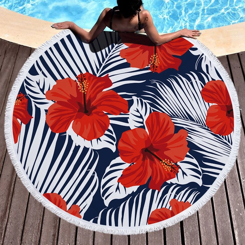 American Flowers Tapestry Round Large 150cm Beach Towel For Adults Wall Hanging Microfiber Bath With Tassel Throw Yoga Mat |