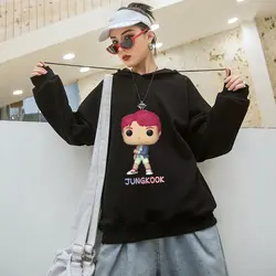 Новый 2019 BTS bulletproof Молодежная группа Fficial Q версия мультфильм печати с тем же пунктом Одежда капюшоном женские свободные