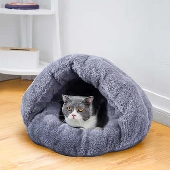 

2020 Cat Bed Cats Pad Pet nest Dog Bed Dogs pads Pet mats Puppy House Semi Closed Pet Nest Soft Coral Velvet Good Quality Warmth