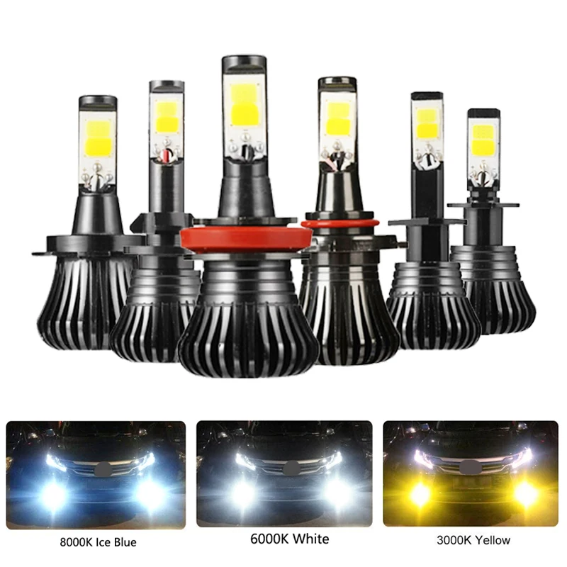 

Niscarda COB H1 H4 H7 9006 Driving 8000K Ice Blue 6000K White 3000K Amber Yellow Car Fog Lights Bulbs Dual Color Auto LED Lamps