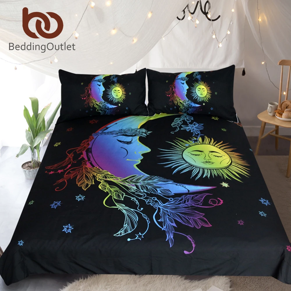 

BeddingOutlet Moon Accompanies Sun Duvet Cover Colorful Printed Bedding Set King Size Vintage Home Textiles 3pcs High Quality