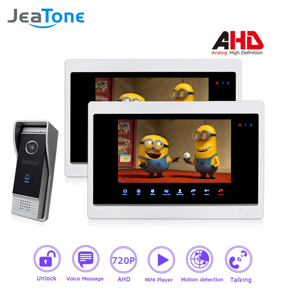 AHD 720P 4 Wired 7'' Video Door Phone Intercom Door Bell Door Speaker Security Motion Detection/Touch Button/MP4 Player/1 to 2
