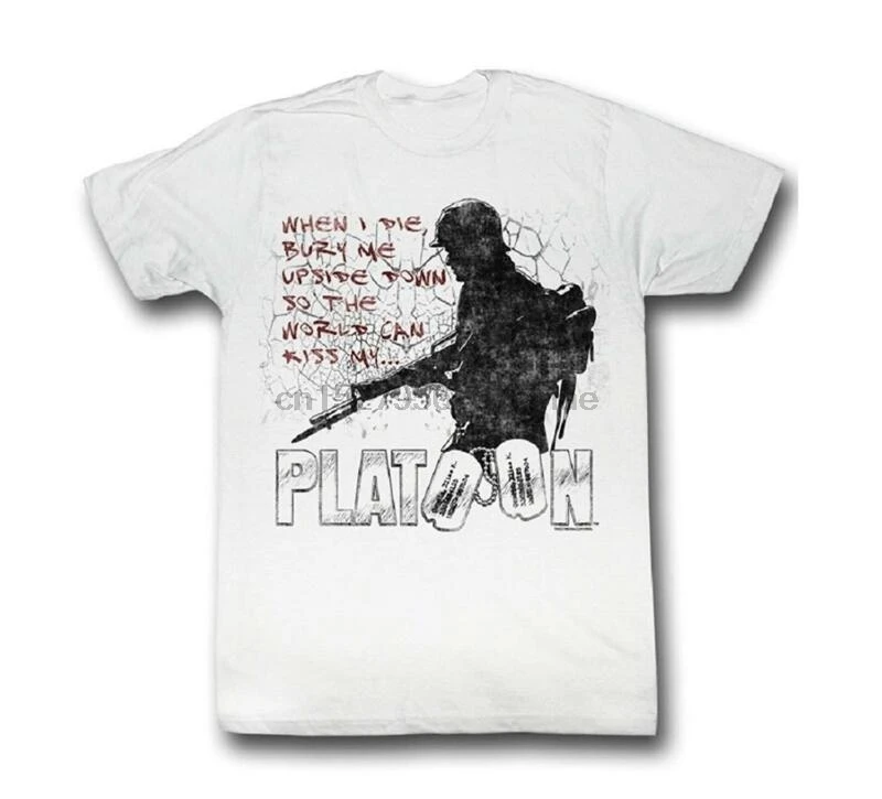 

Adult White War Movie Platoon When I Die Bury Me Upside Down T-Shirt Tee