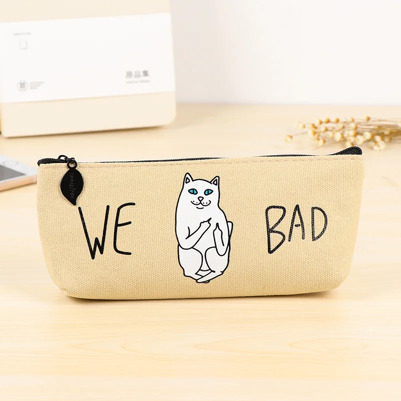 

NNRTS Students canvas bag Creative strange cat design high-capacity pencil bags Students stationerys