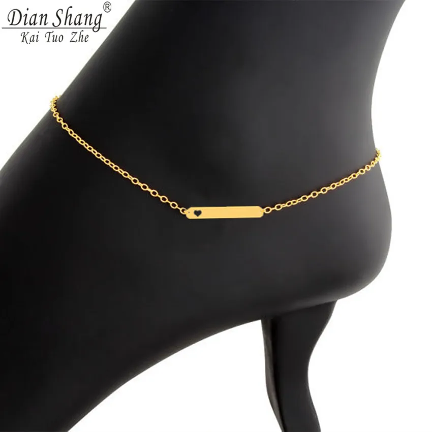 DIANSHANGKAITUOZHE Statement Anklets Women 2017 Stainless Steel Chain Silver Gold Simple Heart Bar Ankle Bracelet Boho