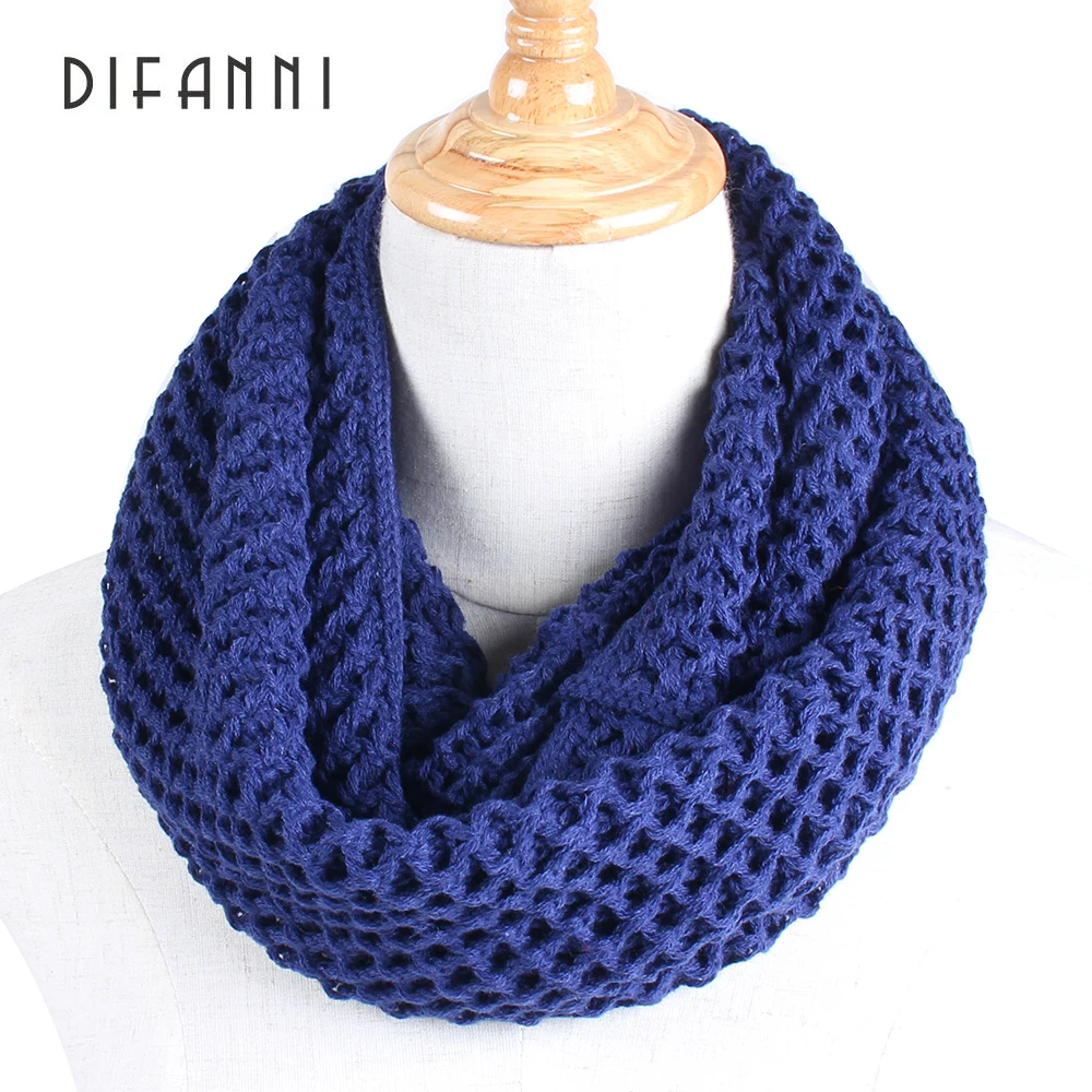 

[DIFANNI]Warm Infinity Two Circle Cable Knit Cowl Neck Loop Women Unisex Winter Knitting Neck Warmer Scarf Baby Scarves wrap