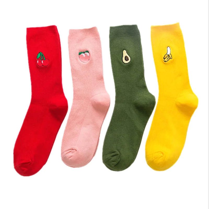 

Cute Cartoon Fruit Print Avocado Banana Cherry Peach Girls Kawaii Socks meias Korean Harajuku Embroidery Pile Heap Funny Socks