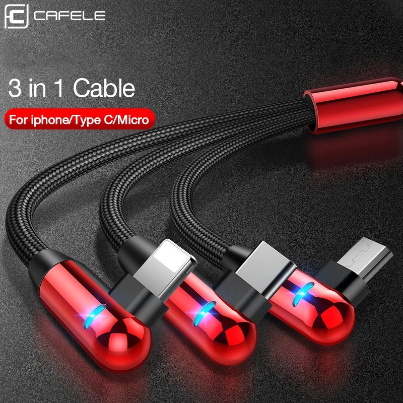 

CAFELE 3 in 1 Cable USB Micro Type C Cables Charging Cable for iphone Samsung Huawei Xiaomi Cable Led Display 3A Max 130cm