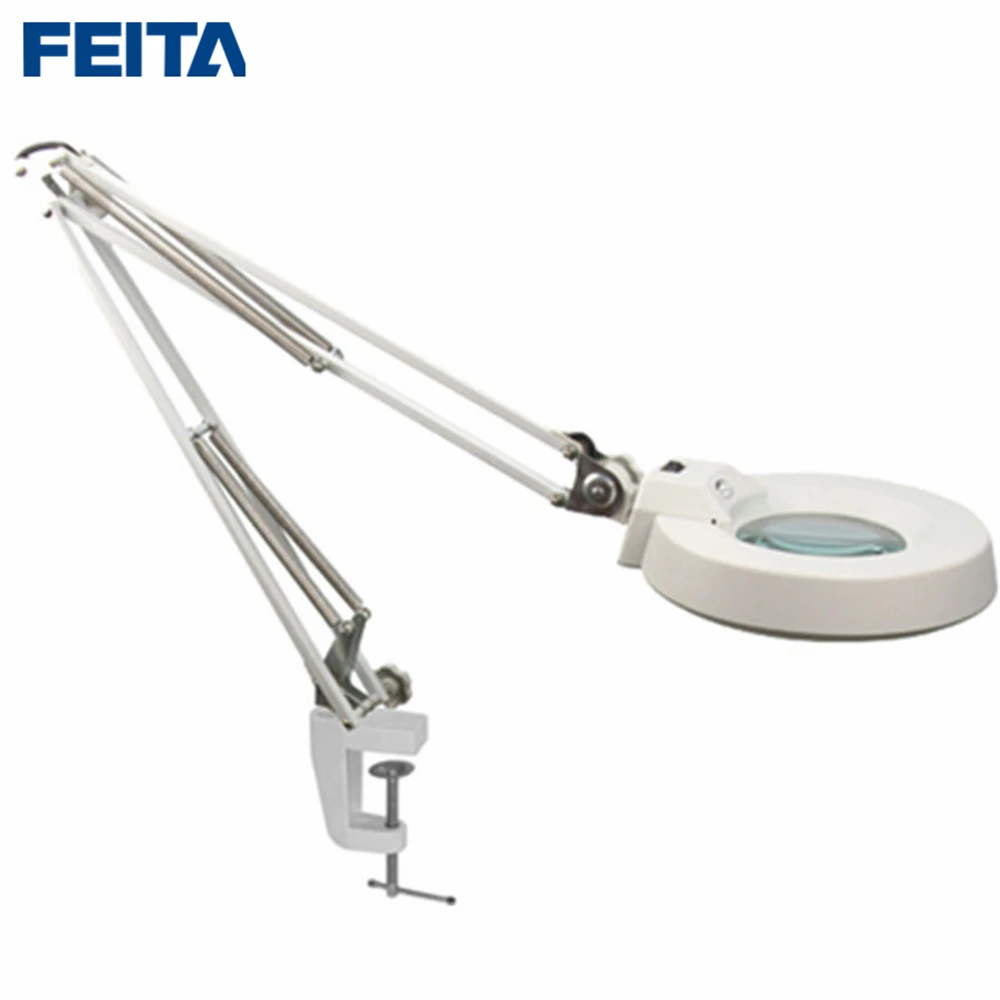 FEITA-86A Magnifier Lamp with 5X / 10X bai bo type LED Ring Lights on/off switch metal clip-on foldable table Optical glass lens