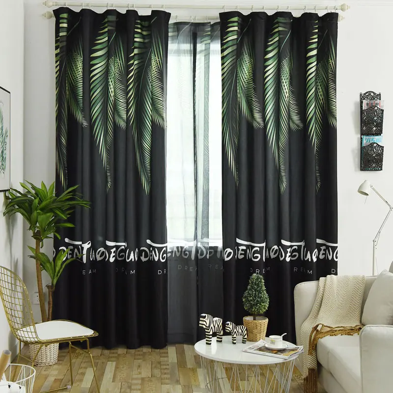 

Modern Pattern Tropical Printed Blackout Curtains Green Leaves for Living Room Rainforest Tulle Curtain for bedroom Window Drape