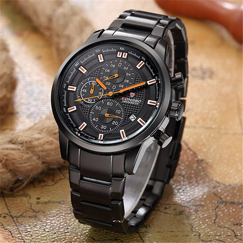 Chronograph Men Watches Relogio Masculino LONGBO Brand Men Casual Quartz Wrist Watch Men Full Steel Montre