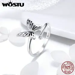 WOSTU Новое поступление 925 пробы серебро ажурная бабочка перстни для Для женщин Серебряные вечерние кольцо Анель украшения подарок FIR448