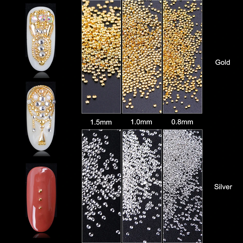 

0.8mm 3d Metal Charm Nail Art Decorations Round Rivets Gold Silver Color Caviar Beads Manicure Professional Design Tools 500pcs