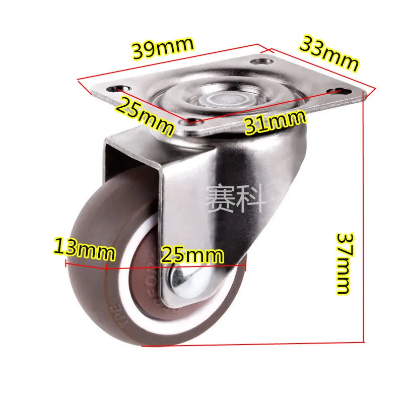 مصغرة صغيرة عجلات ، قطر 1 بوصة/25 6mmtpe المطاط ، سوبر كتم عجلات ، الدب 20 كجم/وحدة ، ل خزانة درج زهرة رفوف