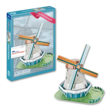 

Candice guo! 3D puzzle clever & happy paper model DIY assemble toy Netherlands famous Holland windmill birthday gift 1pc