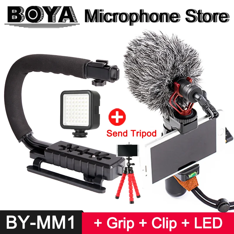 

Microphone + Camera Cage Handle Grip Video Stabilizer for Canon Nikon Sony DSLR Camera Camcorder iPhone Android Smartphone PC