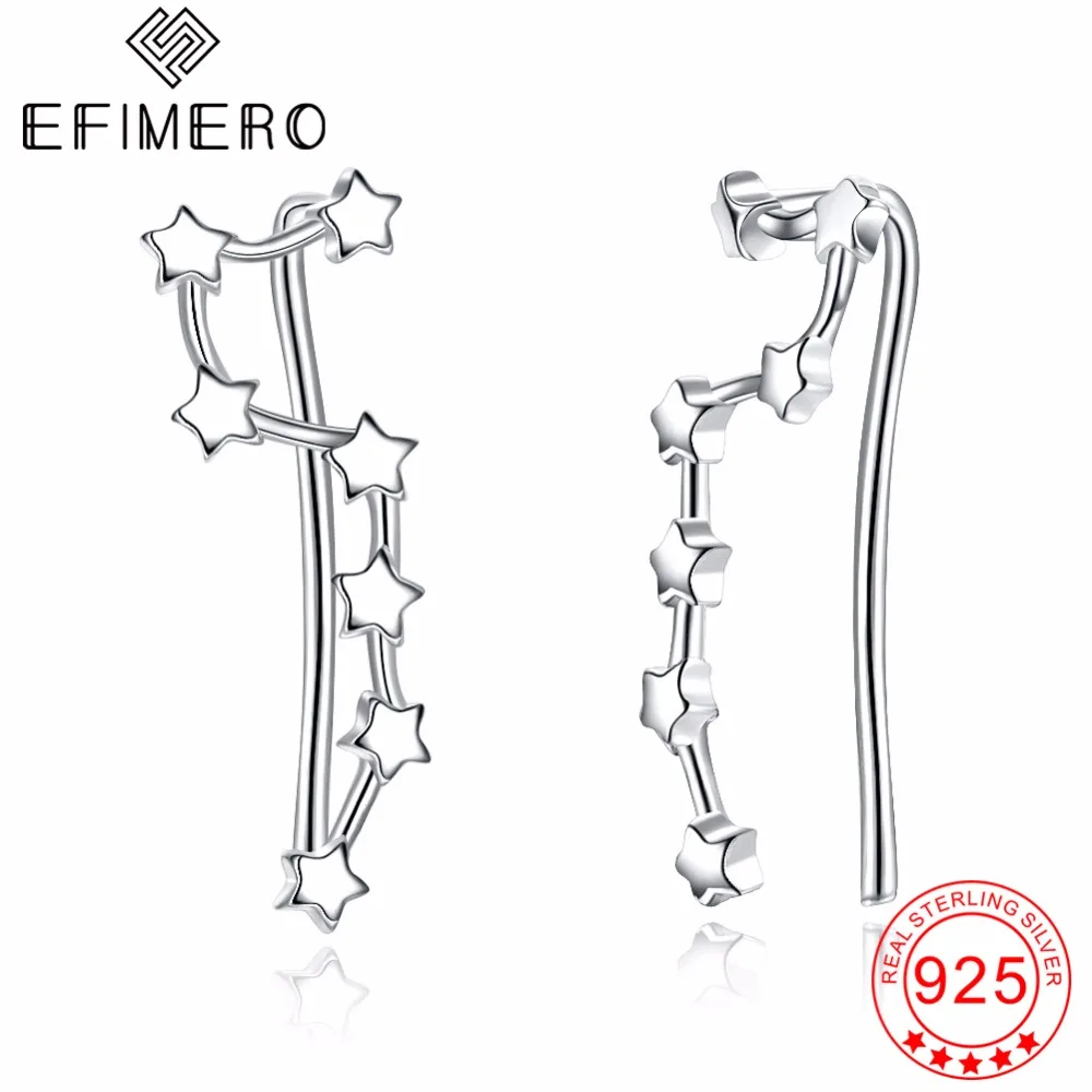 Звезда Серьги-перевертыши Настоящее серебро 925 проба ушные серьги-клаймберы простые серьги-кольца, модные ювелирные украшения для Для женщин Одежда для девочек