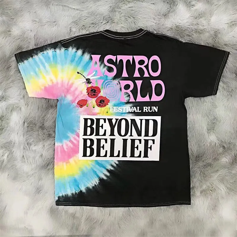 Футболка для мужчин и женщин Travis Scott Astroworld Festival Run Tie Dye летняя футболка в стиле