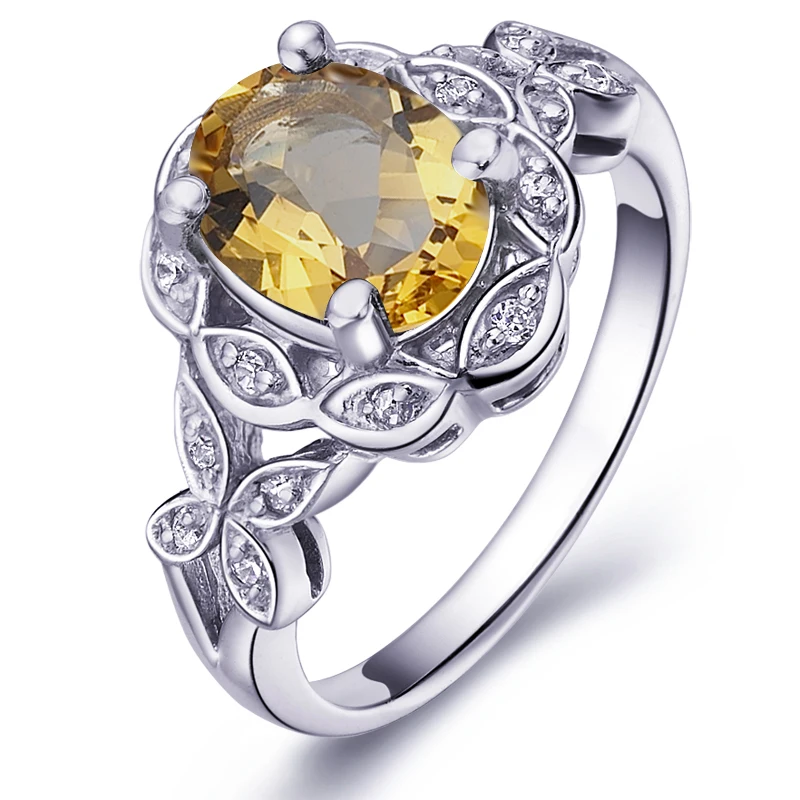 

Natural 1.5 Carat Citrine Ring 925 Sterling Silver Yellow Crystal Woman Fashion Fine Elegant Jewelry Lux Birthstone Gift sr0189c