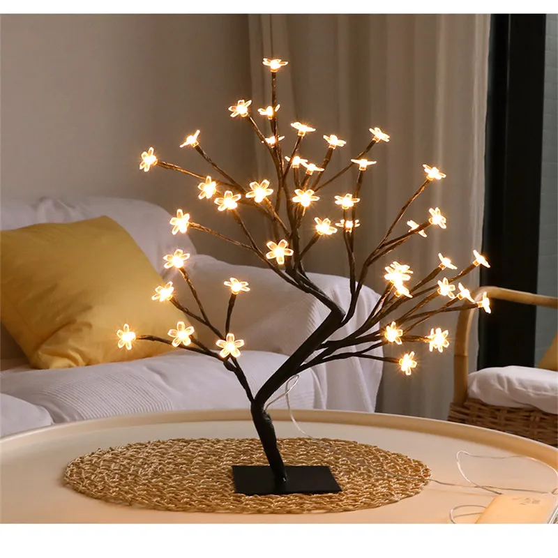 DC5V LED Crystal Cherry Blossom Tree Night Lights Home Table Lamp Christmas Fairy Wedding Decoration Indoor Warm White Lighting