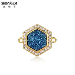 SHINYGEM шестиугольные, с друзой камень Инструменты для наращивания волос позолота небольшой Шарм инструменты для наращивания волос DIY