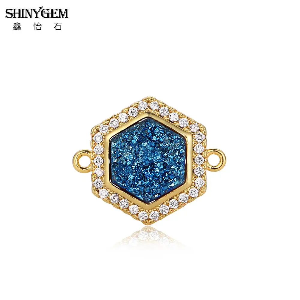 SHINYGEM шестиугольник Druzy камень разъемы позолота небольшой талисман Разъемы для DIY