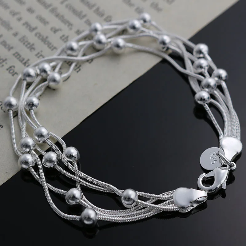 

hot classic models silver color five-wire bead bracelets new listings high quality fashion jewelry Christmas gifts H234