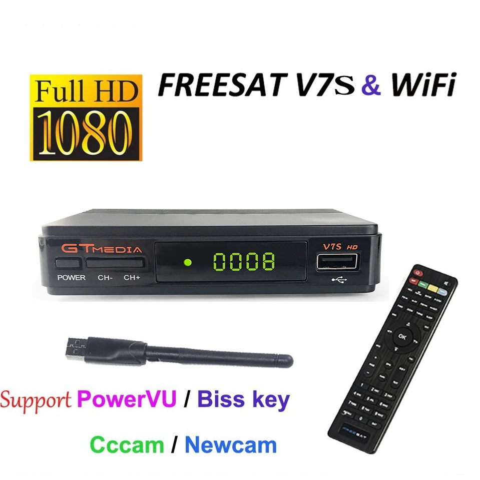 [Genuine]Freesat V7S HD Satellite Receiver Full 1080P+1PC USB WiFi DVB-S2 HD Support Ccam powervu youpron set top box power vu