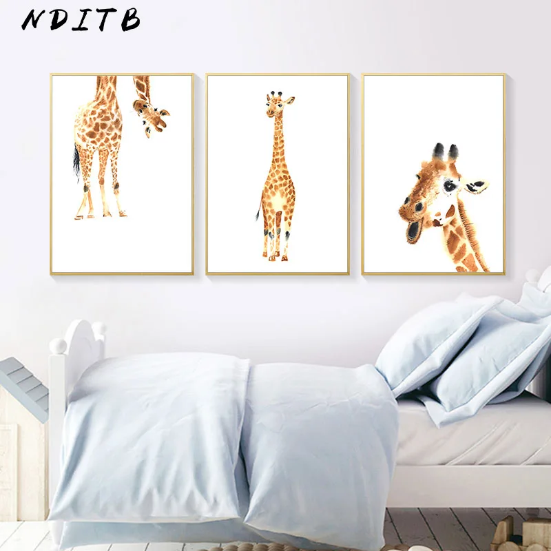 

Giraffe Canvas Poster Woodland Animal Nurser Print Wall Art Painting Nordic Kids Decoration Picture Baby Children Bedroom Decor