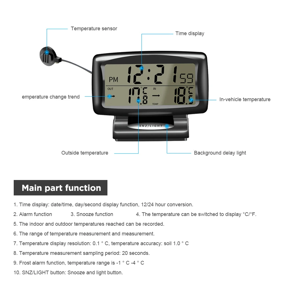 Автомобильная электроника температурный детектор электронные часы для автомобиля термометр светящийся дисплей два в одном термометр часы