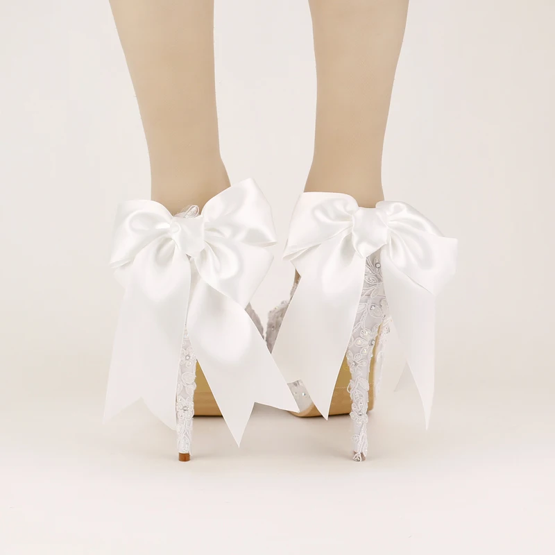 

2019 spring new sweet bow bridal shoes super high heel waterproof platform stiletto lace wedding shoes fashion women's shoes