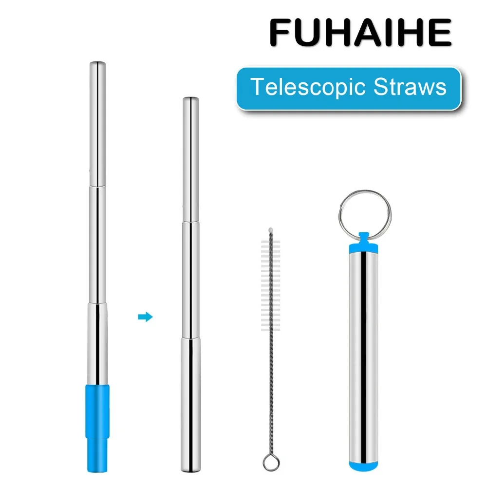 

FUHAIHE 50PCS/Lot Portable Stainless Steel Telescopic Drinking Straw Travel Straw Reusable Straw with Brush, Metal Carry Case