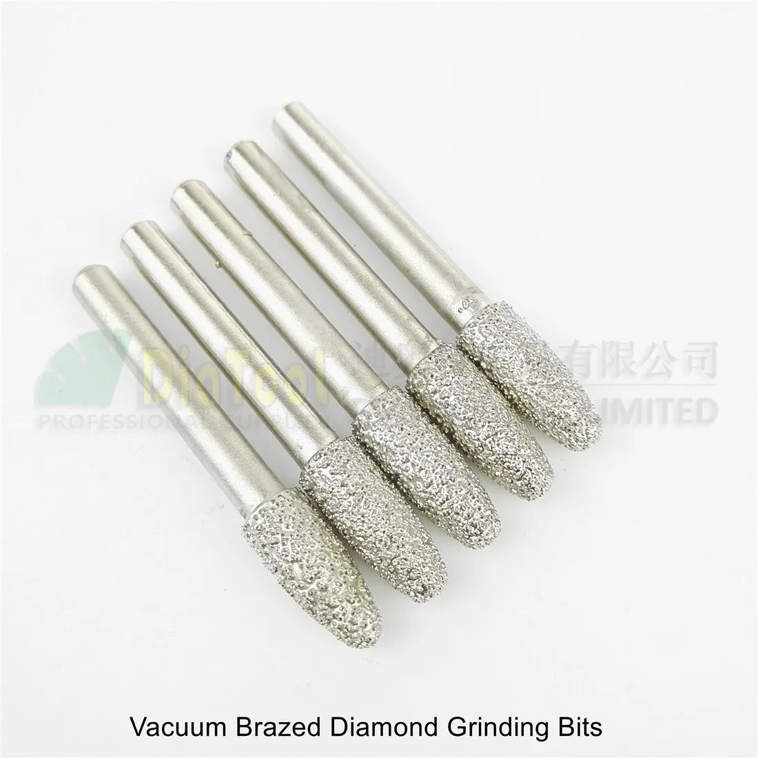 DIATOOL 5pcs #15 Vacuum Brazed Diamond Grinding Bits Mounted Points 6mm Shank 8X20mm Burrs Engraving