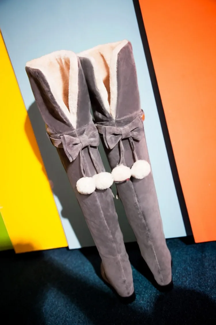 Женские сапоги, увеличивающие рост, на высоком каблуке; водонепроницаемые сапоги выше колена; плюшевые теплые зимние мотоботы; botas Mujer - Цвет: Серый
