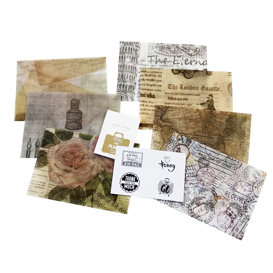 

3 Pcs Vintage Envelop With 4 Pcs Seal Sticker Aestheticism Sulfuric Acid Paper Envelope For Postcard Newyear Gift Seal Sticker