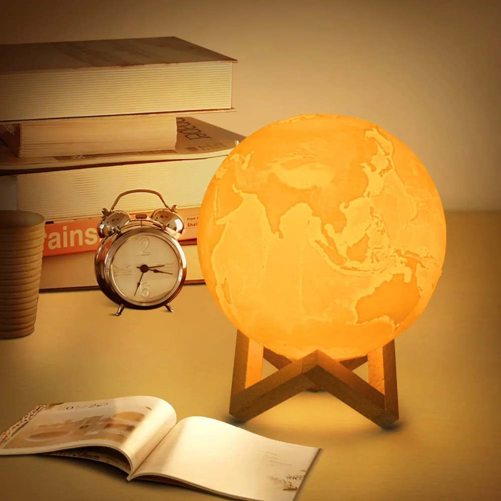 

USB LED Rechargeable 3D Print Earth Moon lamp Touch Switch Sensor Dimmable Desk Table lamp Bedroom Bookcase Decor Night light