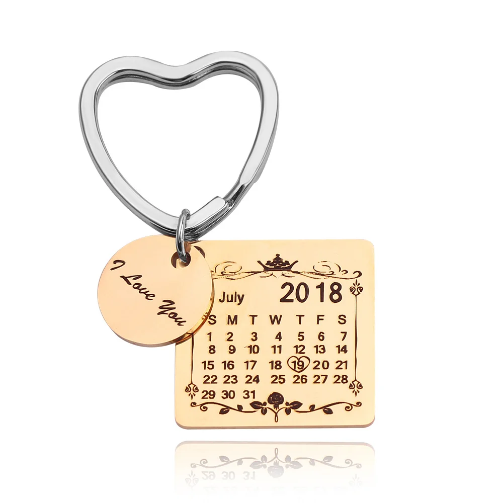 Персонализированный Календарь-брелок из нержавеющей стали на заказ с ручной гравировкой календарь юбилей частный заказной брелок Brelok - Цвет: Gold