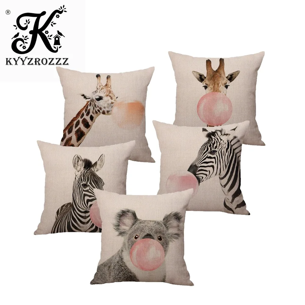 

Creative Decoration Zebra Cushion Cover Koala Giraffe Blowing Bubbles Cute Animal Pillow Cases Bedding For Kids Bedroom Decor