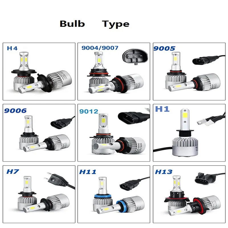 2 шт. S2 H7 H4 светодиодный лампы фар автомобиля H11 H1 H13 H3 H27 9005/HB3 9006/HB4 9007 один подол короче спереди и длиннее сзади) Луч 72W фары для 8000LM авто фары светодиодный s