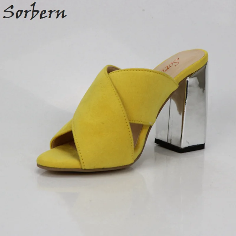 yellow wide heels